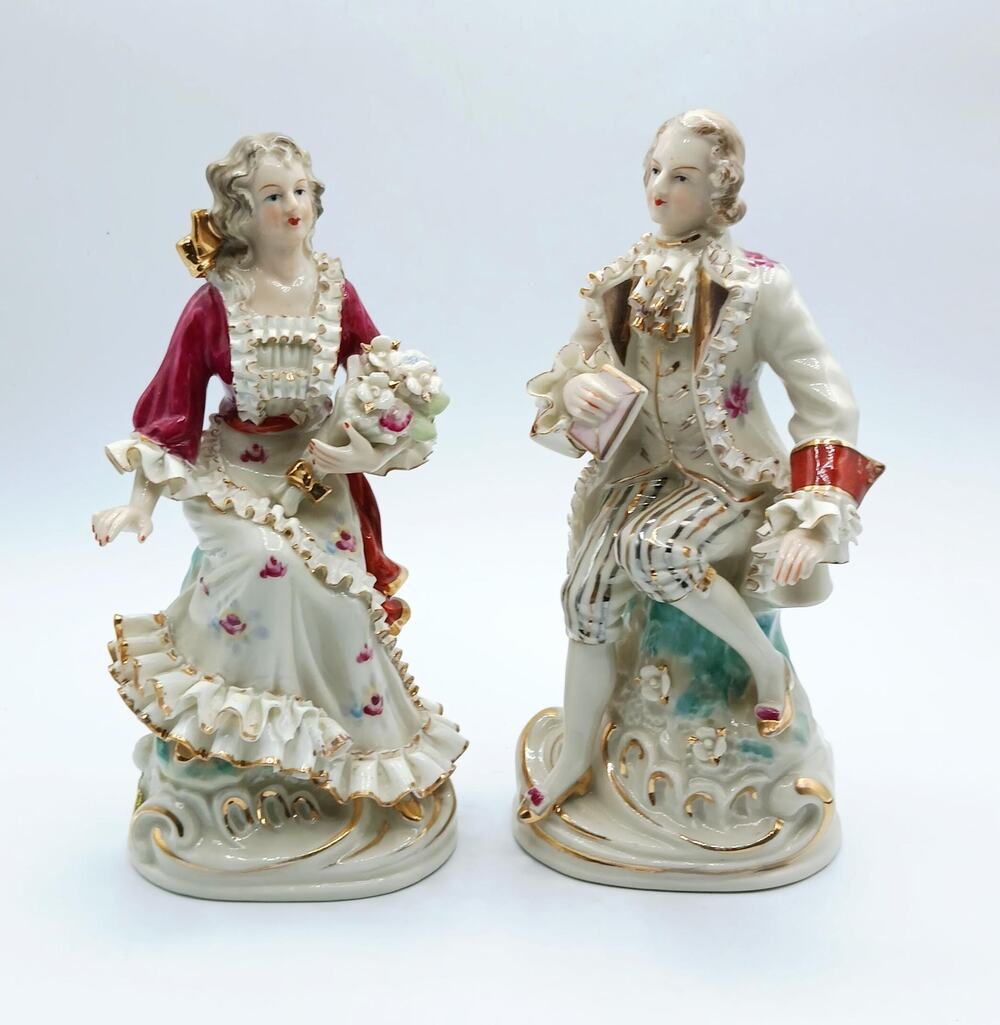 Vintage Hand Painted Porcelain Victorian Courting Couple Figurines